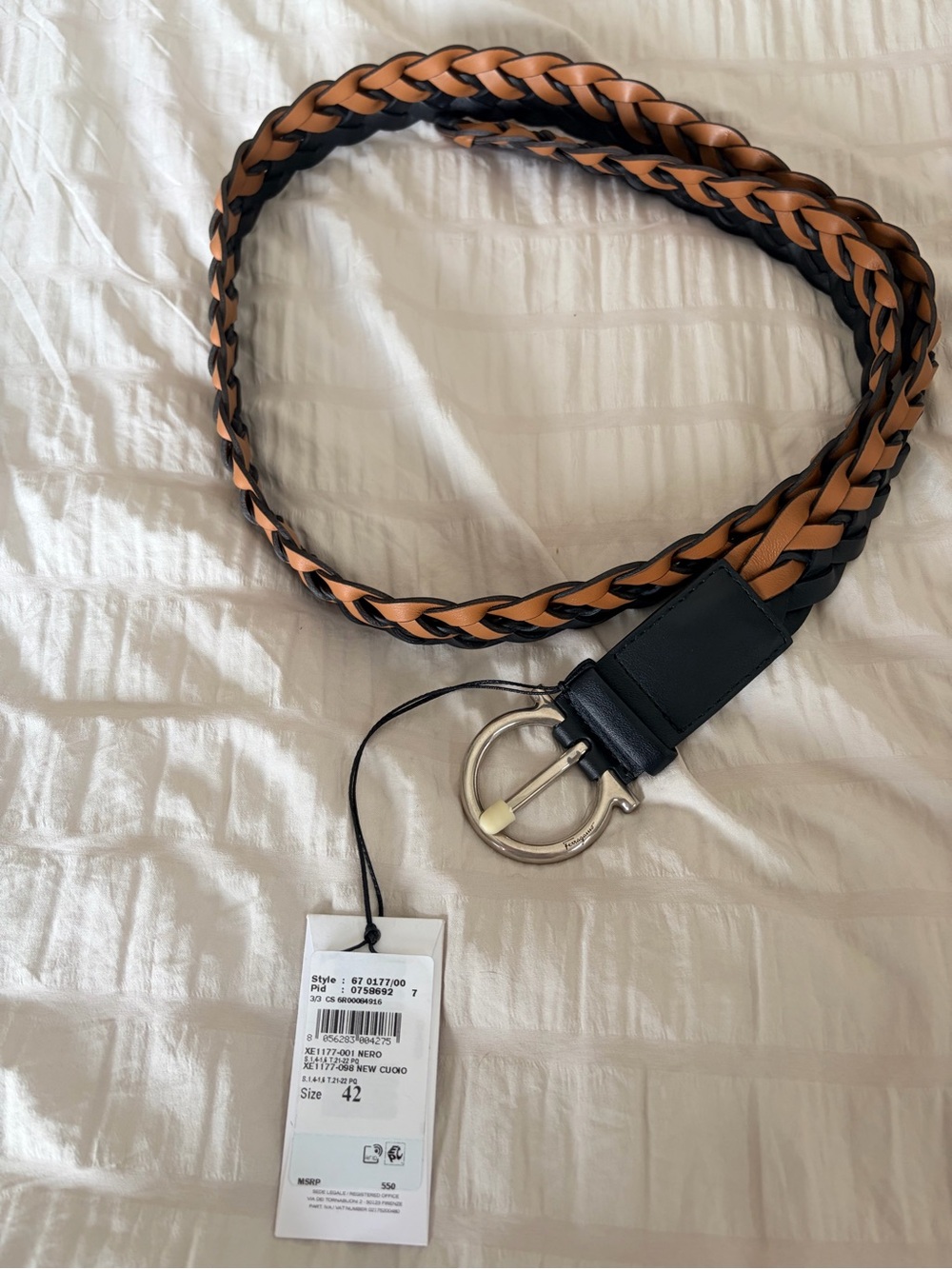 Salvatore Ferragamo Braided Leather Belt in Black and Tan